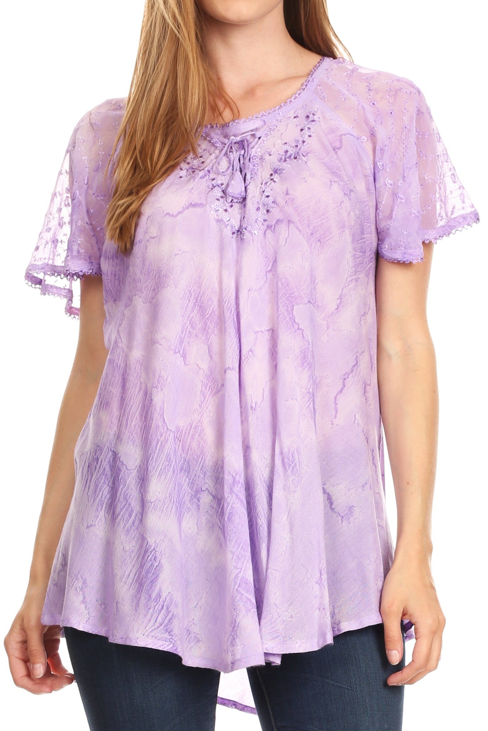 Sakkas Marzia Women's Loose Fit Short Sleeve Casual Tie Dye Batik Blouse Top Tunic