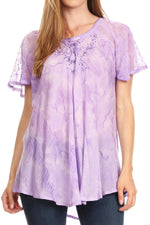 Sakkas Marzia Women's Loose Fit Short Sleeve Casual Tie Dye Batik Blouse Top Tunic