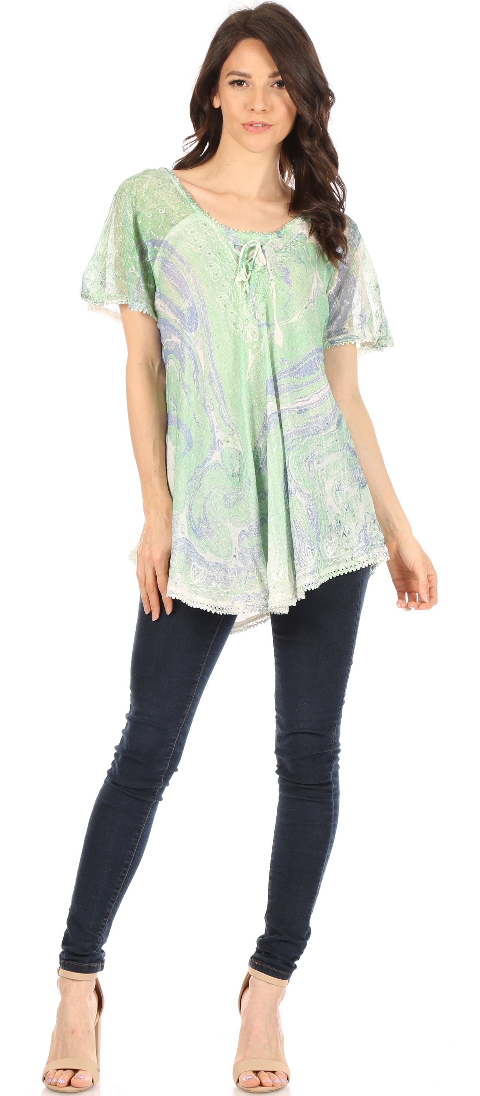 Sakkas Marzia Women's Loose Fit Short Sleeve Casual Tie Dye Batik Blouse Top Tunic