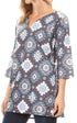 Sakkas Sasa Women's Casual Summer Cotton 3/4 Sleeve Print Loose Tunic Top Blouse