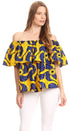 Sakkas Imani Colorful Wax African Ankara Dutch Off-shoulder Blouse Top Gorgeous