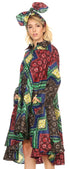 Sakkas Sol Womens Summer Swing Loose Dress African Print Roll up Sleeve Button