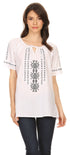 Sakkas Lena Cross Stitch Embroidered Short Sleeve  Casual Top Blouse