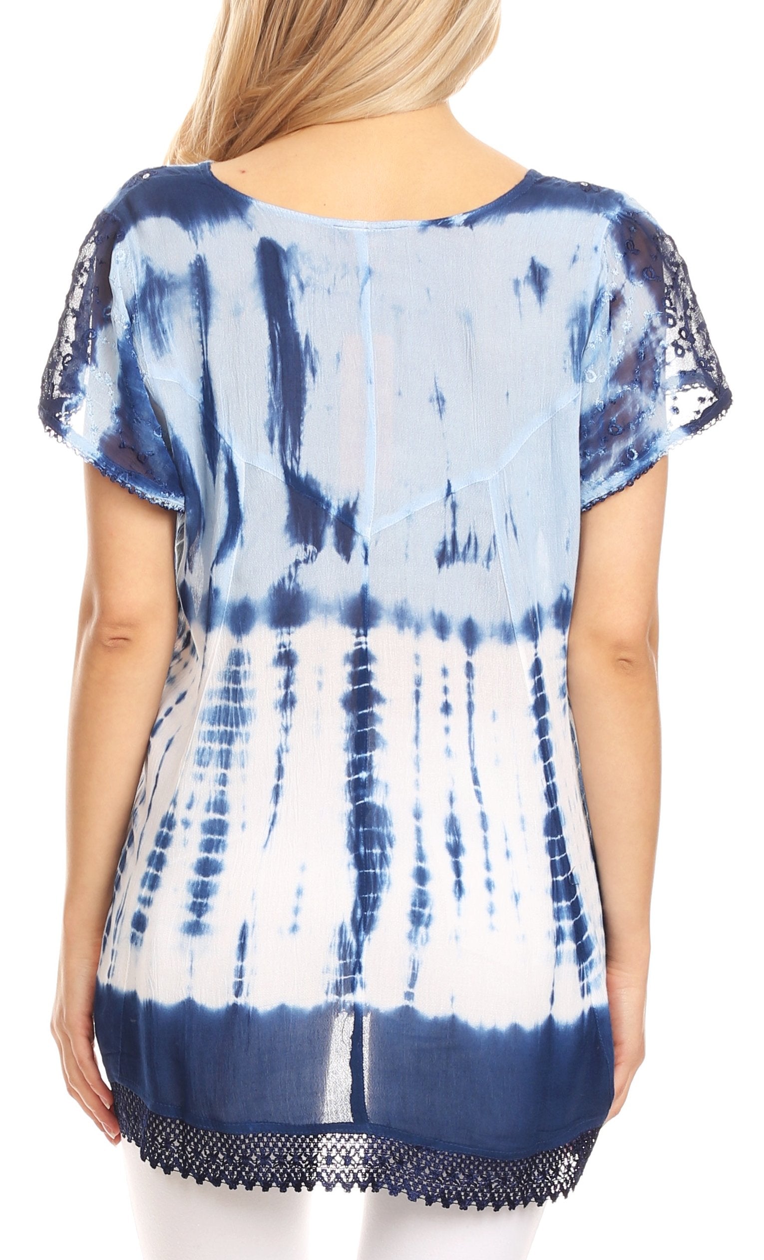 Sakkas Violet Embroidery Tie Dye Sequin Accents Blouse / Top