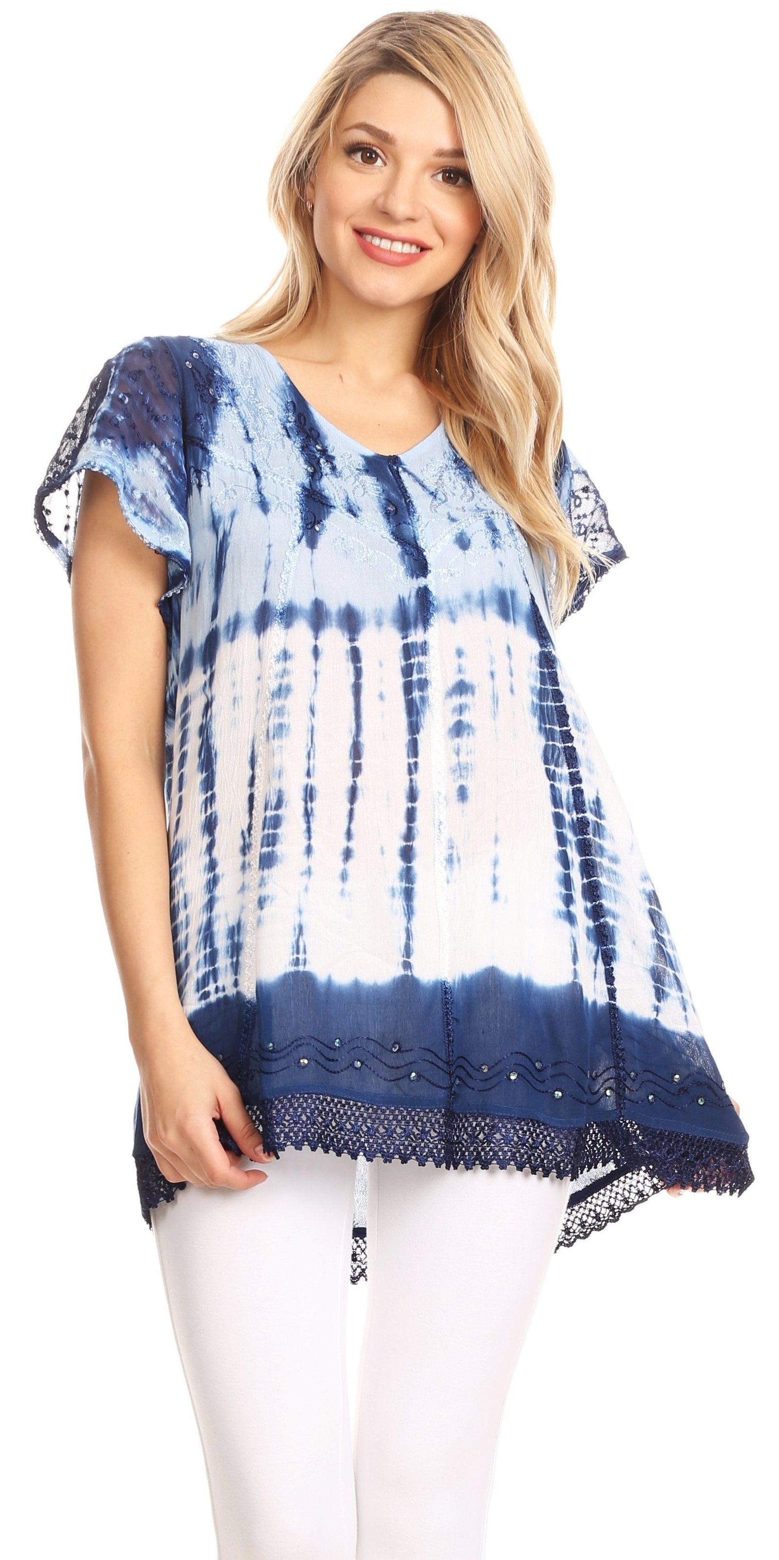 Sakkas Violet Embroidery Tie Dye Sequin Accents Blouse / Top