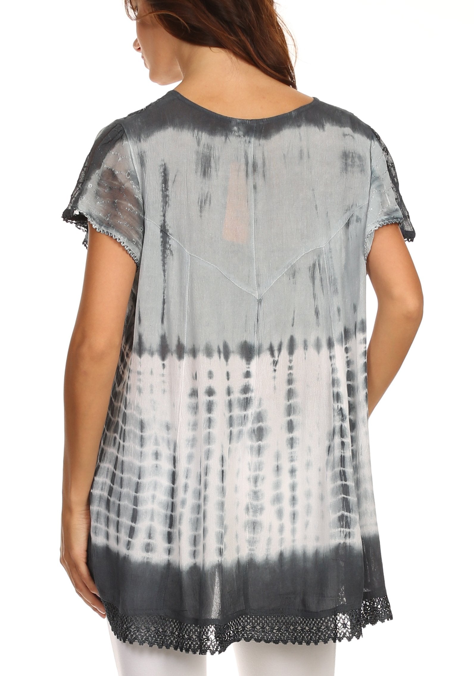 Sakkas Violet Embroidery Tie Dye Sequin Accents Blouse / Top