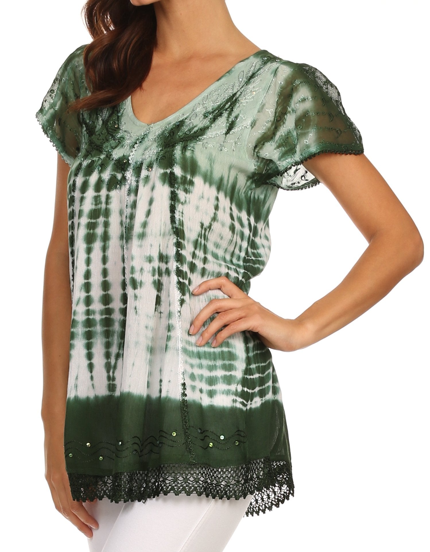 Sakkas Violet Embroidery Tie Dye Sequin Accents Blouse / Top