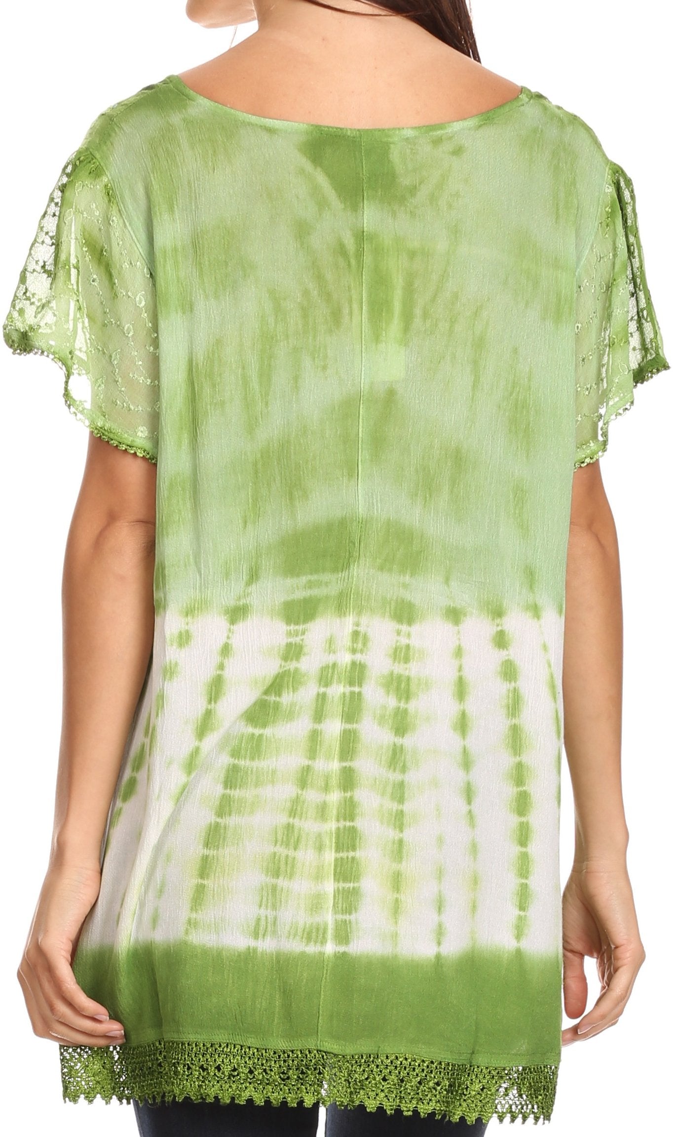 Sakkas Violet Embroidery Tie Dye Sequin Accents Blouse / Top