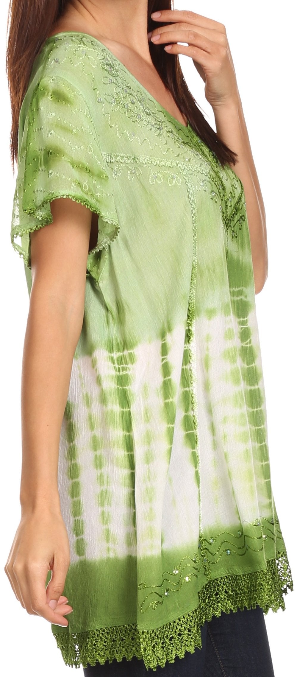 Sakkas Violet Embroidery Tie Dye Sequin Accents Blouse / Top