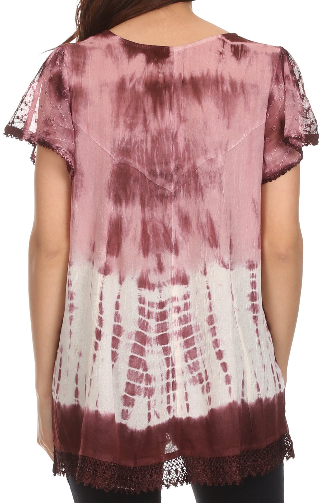 Sakkas Violet Embroidery Tie Dye Sequin Accents Blouse / Top