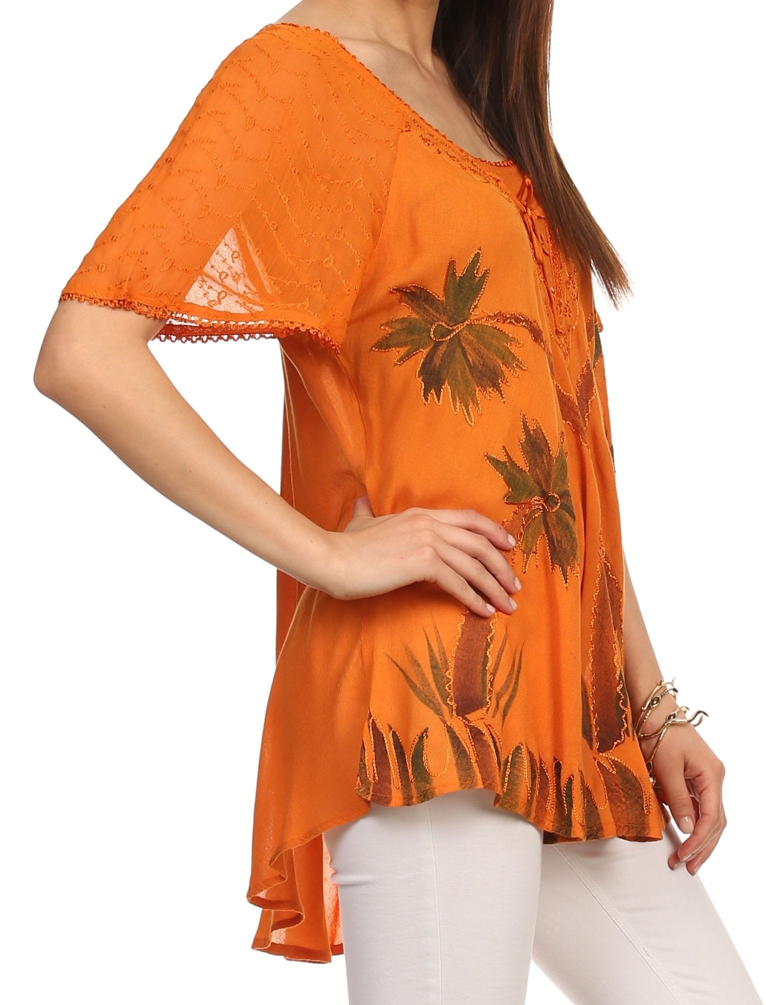Sakkas Albina Island Relaxed Fit Embroidery Cap Sleeves Blouse / Top