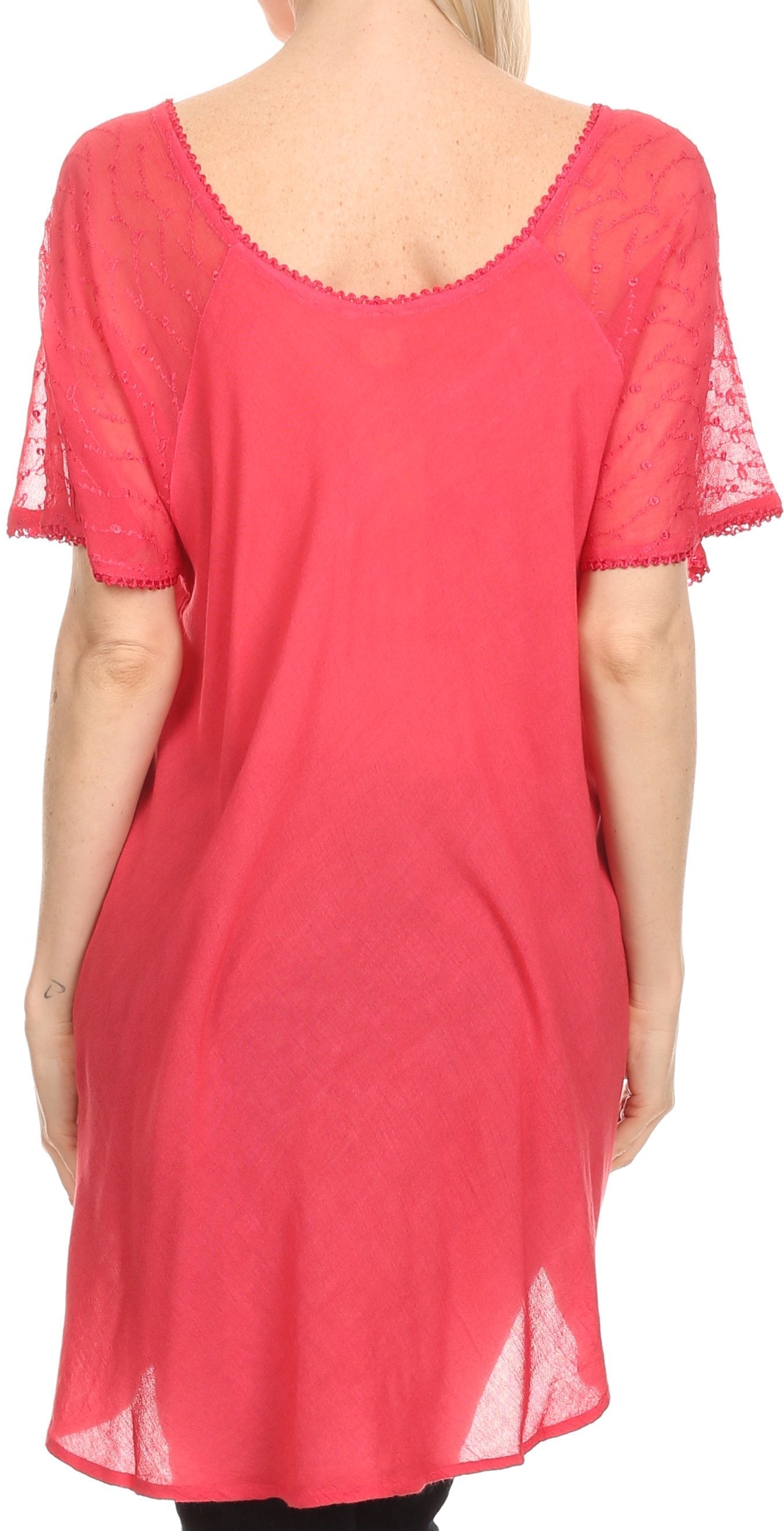 Sakkas Albina Island Relaxed Fit Embroidery Cap Sleeves Blouse / Top