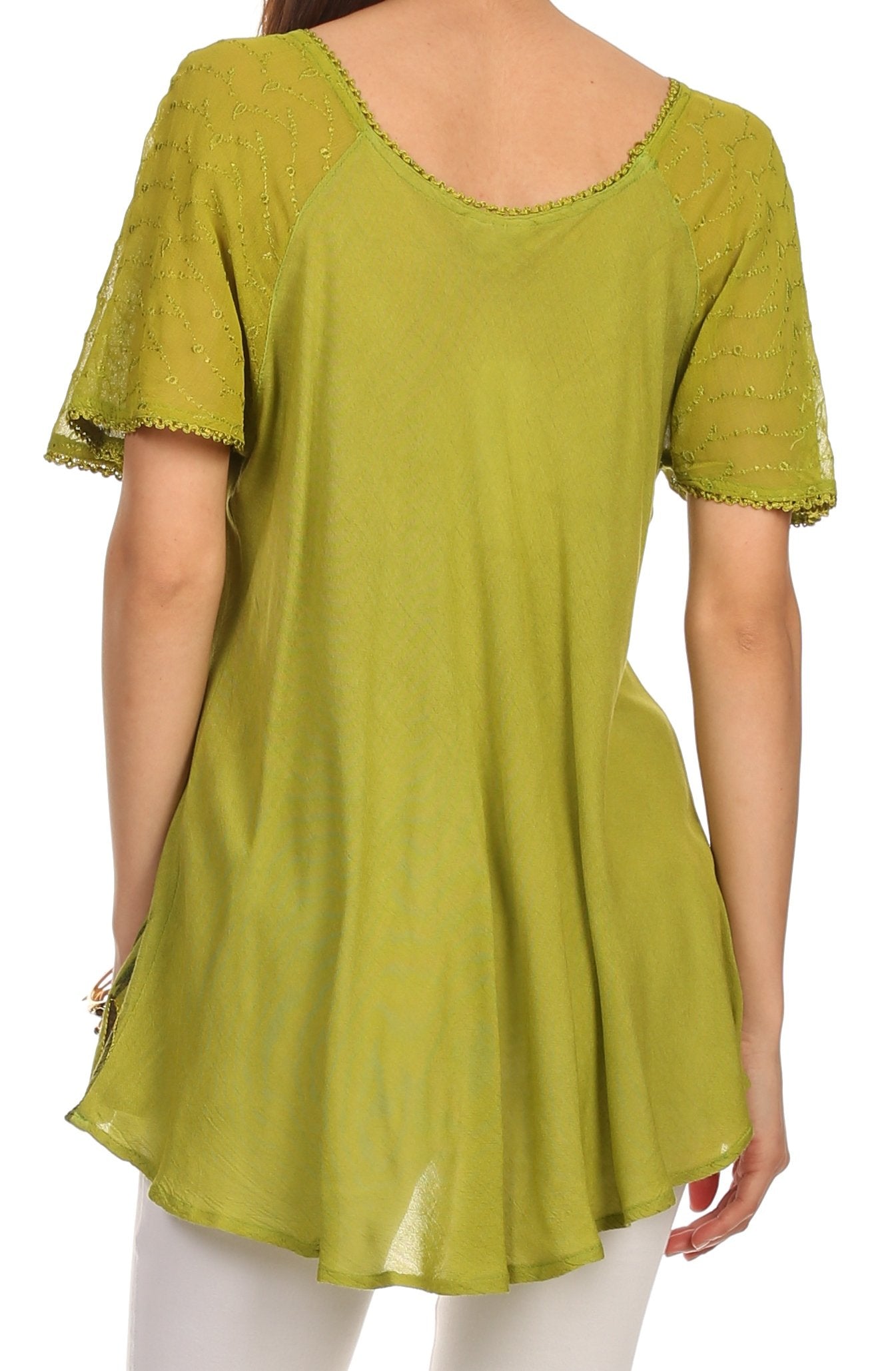 Sakkas Albina Island Relaxed Fit Embroidery Cap Sleeves Blouse / Top