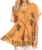 Sakkas Albina Island Relaxed Fit Embroidery Cap Sleeves Blouse / Top