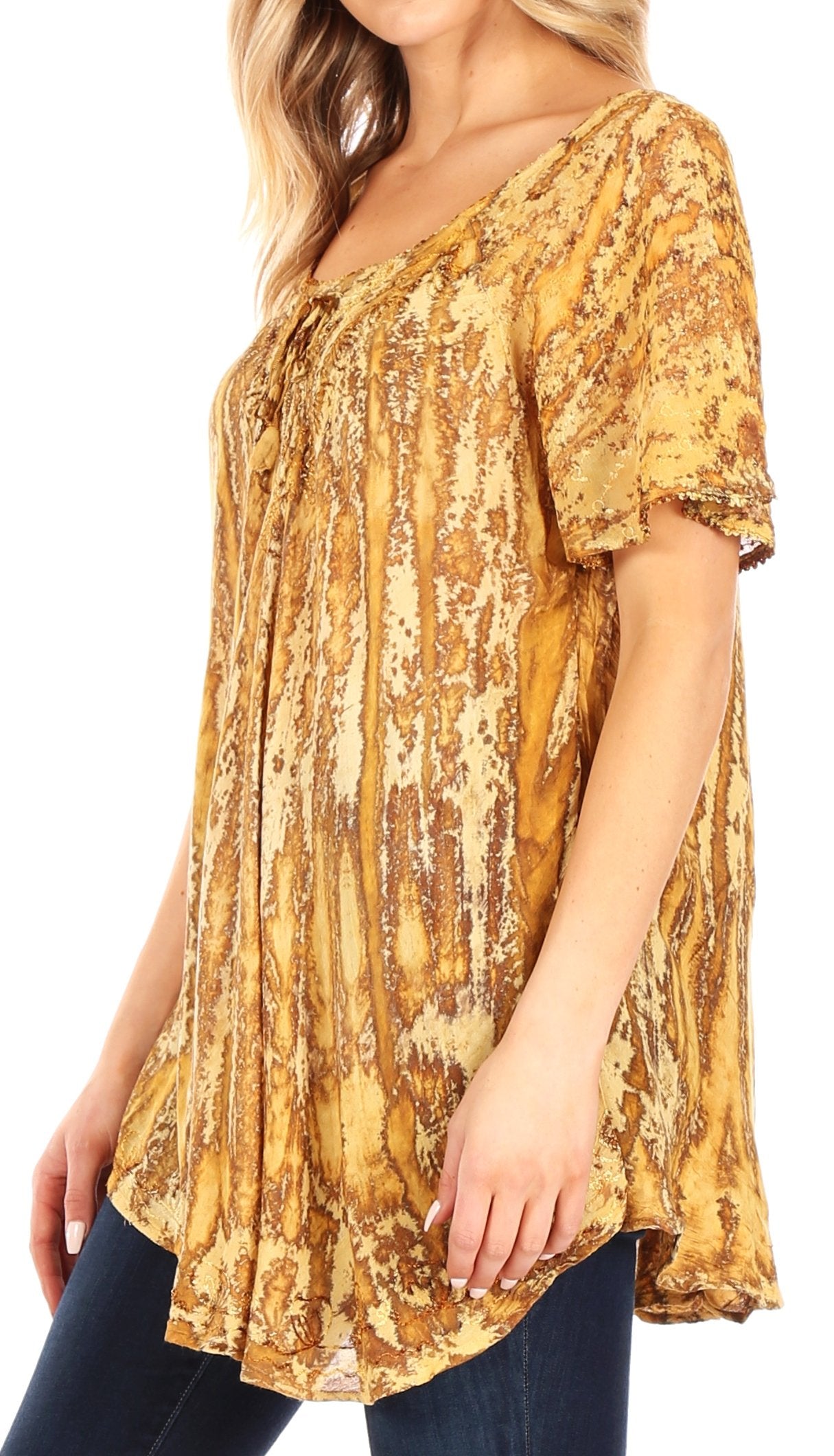 Sakkas Zoya Marbled Embroidery  Cap Sleeves Blouse / Top