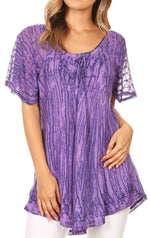 Sakkas Zoya Marbled Embroidery  Cap Sleeves Blouse / Top