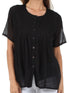 Sakkas Button Down Embroidered Short Sleeve Semi-Sheer Gauzy Cotton Top / Blouse