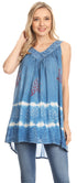 Sakkas Ruth Sequin Embroidered Batik Relaxed Fit Sleeveless V-Neck Top