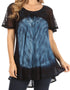 Sakkas Petra Women's Casual Loose Flared Corset Short Sleeve Lace Blouse Top Tunic