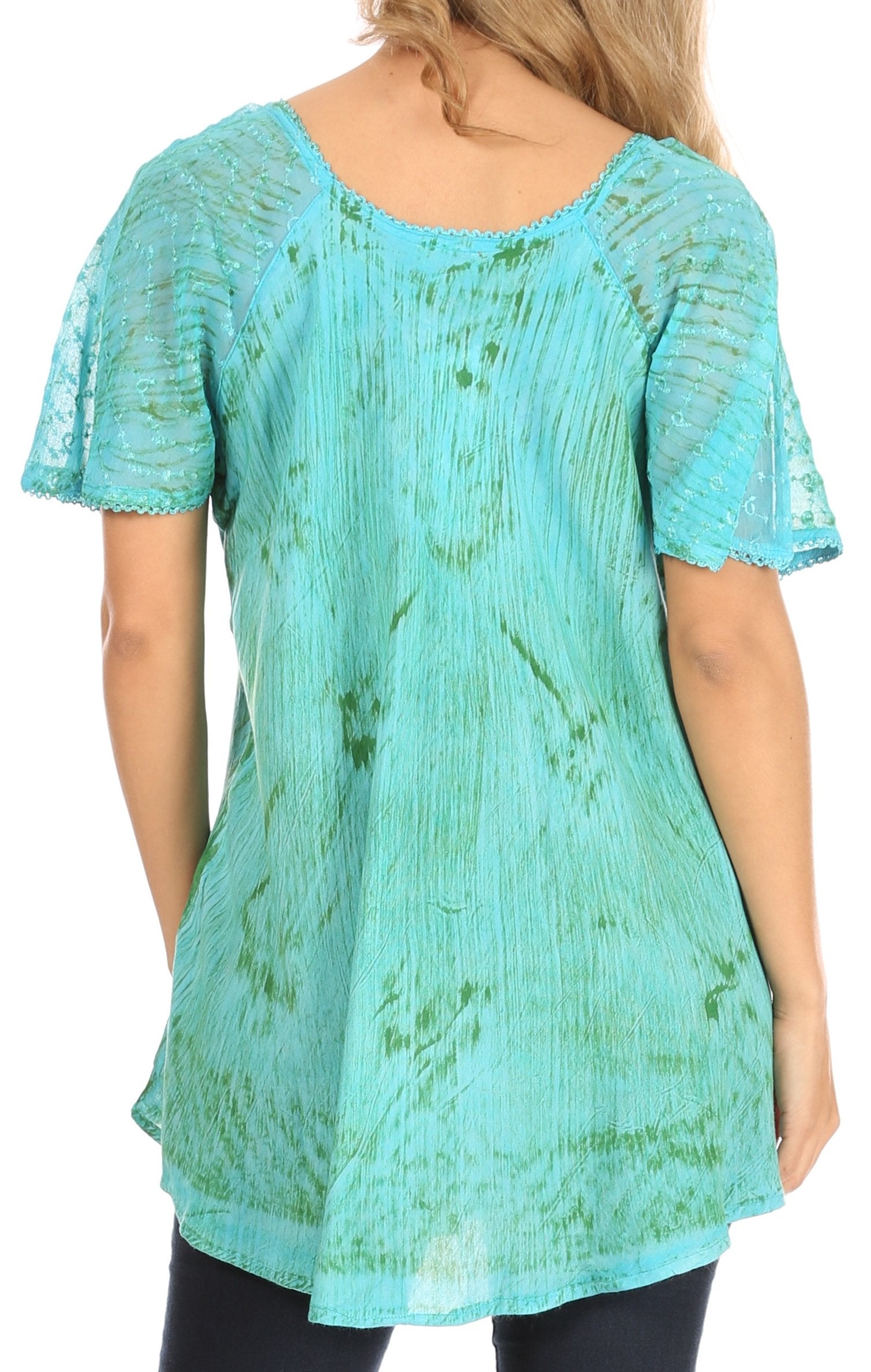 Sakkas Petra Women's Casual Loose Flared Corset Short Sleeve Lace Blouse Top Tunic