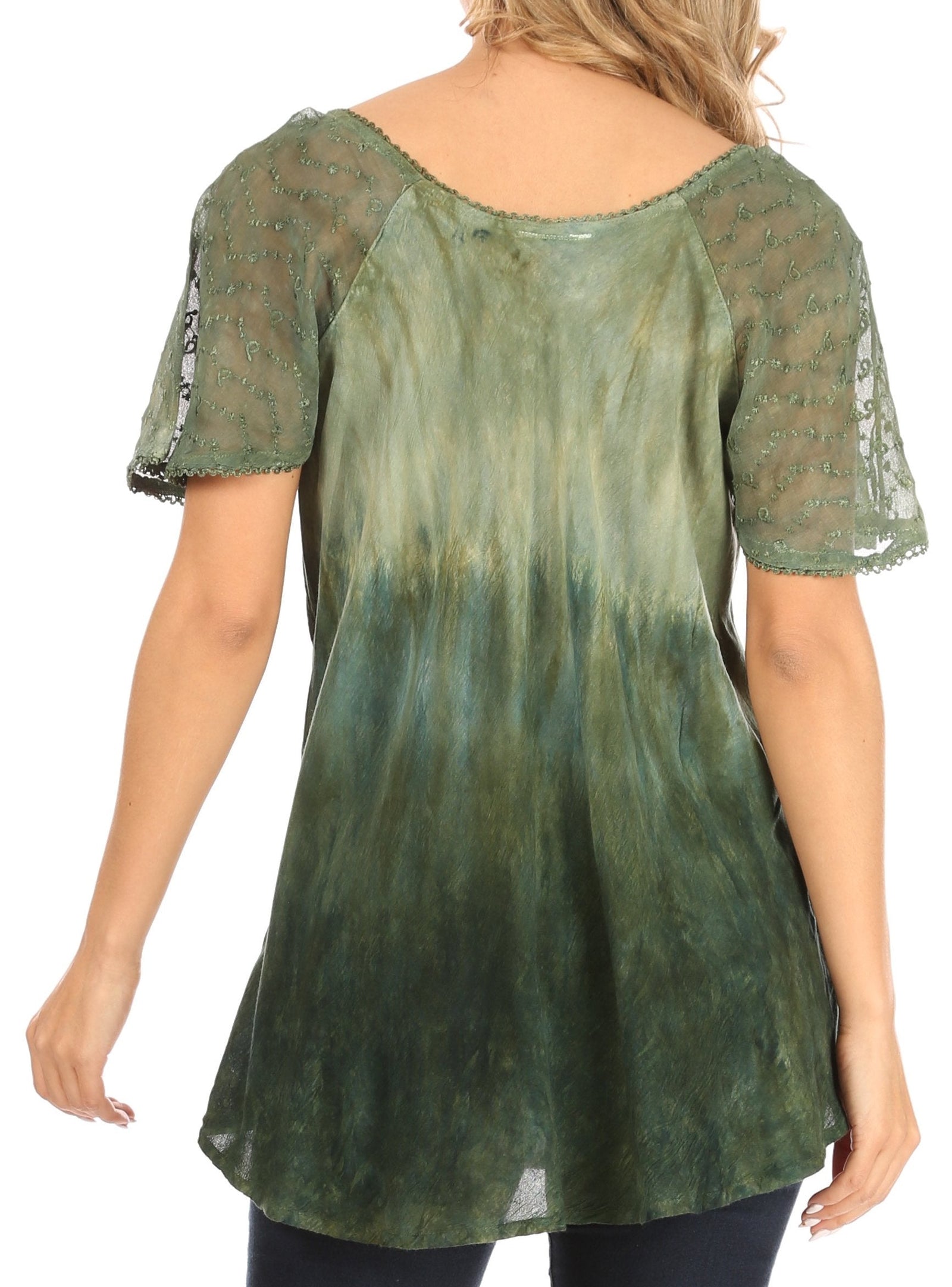 Sakkas Petra Women's Casual Loose Flared Corset Short Sleeve Lace Blouse Top Tunic