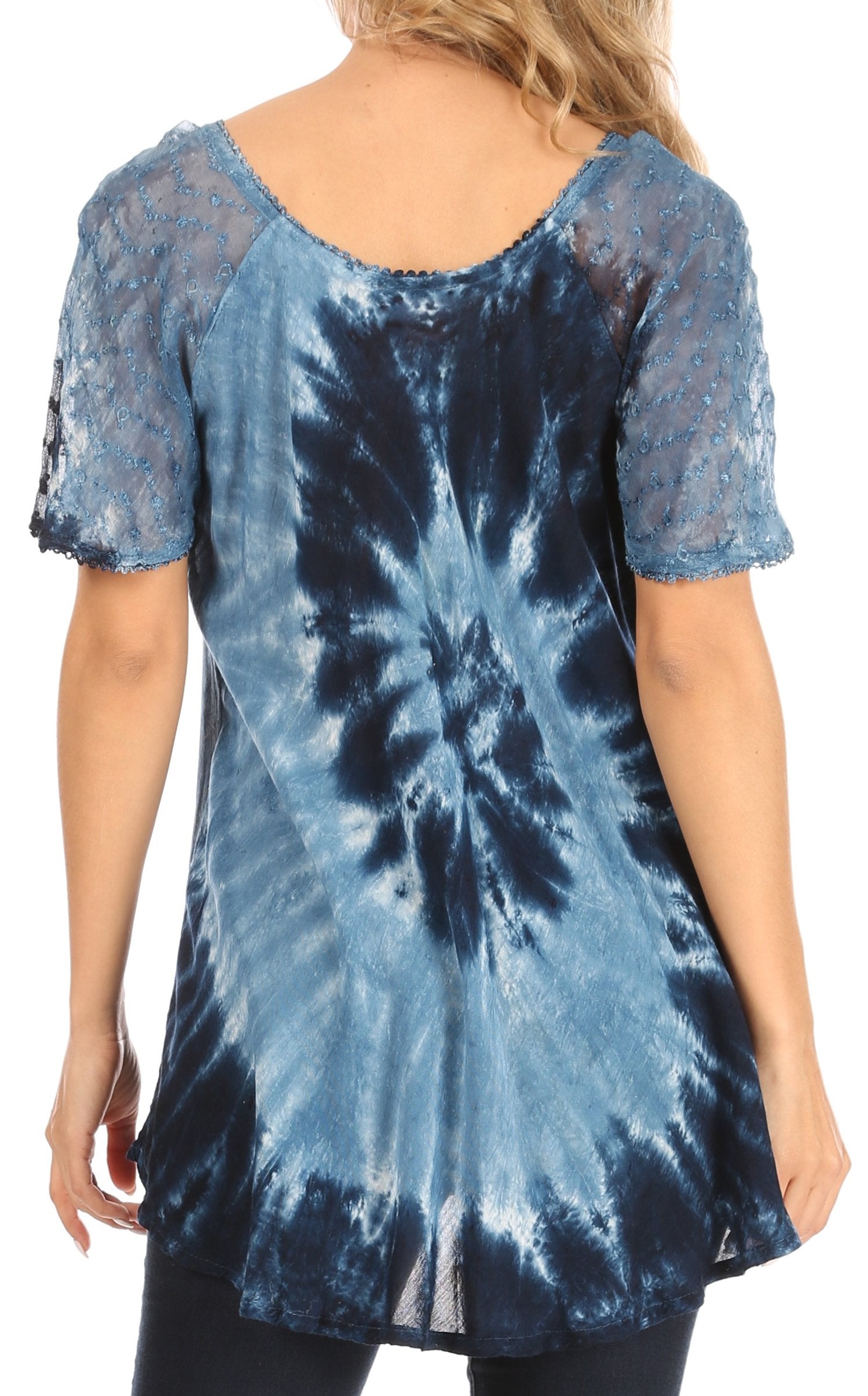 Sakkas Petra Women's Casual Loose Flared Corset Short Sleeve Lace Blouse Top Tunic