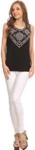 Sakkas Elita Sleeveless Tank Top Batik Aztec Embroidered Shirt Blouse