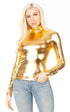 Sakkas Metallic Liquid Mock Neck Turtleneck Long Sleeve Top - Made in USA