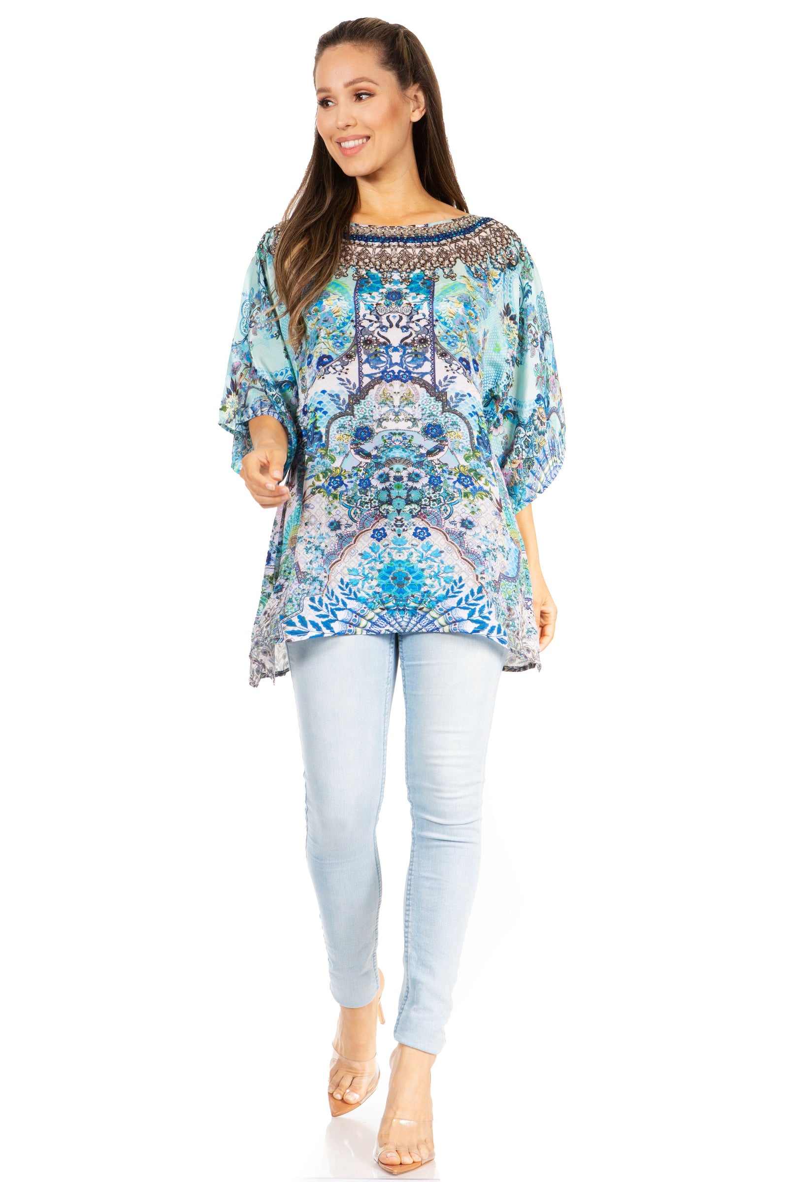 Sakkas Marina Floral Women's Blouse - Short Sleeve Tunic