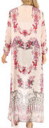 Sakkas Iona Women's Casual Boho Long Kimono Cardigan Open Front Floral Print Loose