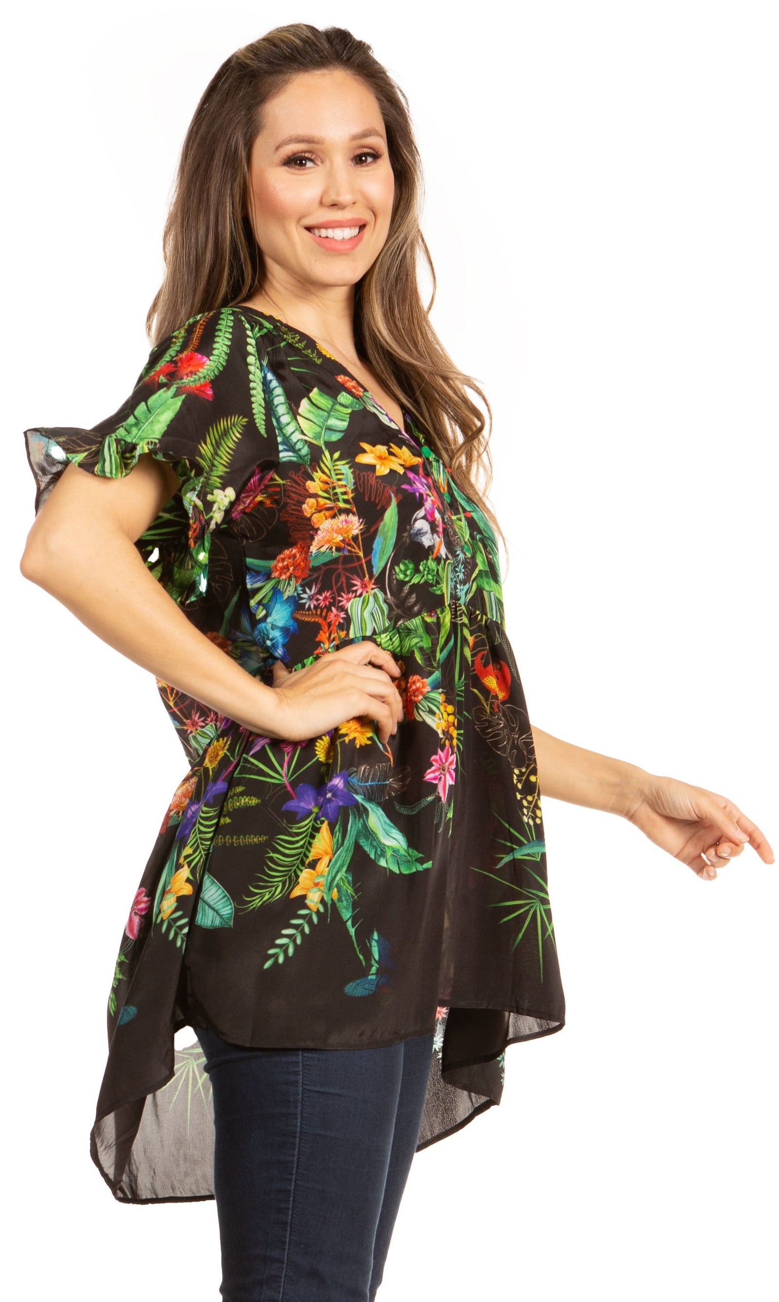 Get Summer Ready with Sakkas Eli Women's Floral Ruffle Top Blouse Tunic