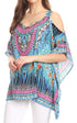 Sakkas Saanvi Printed Draped Short Sleeve Strap Cutout Shoulder V-Neck Kaftan Top