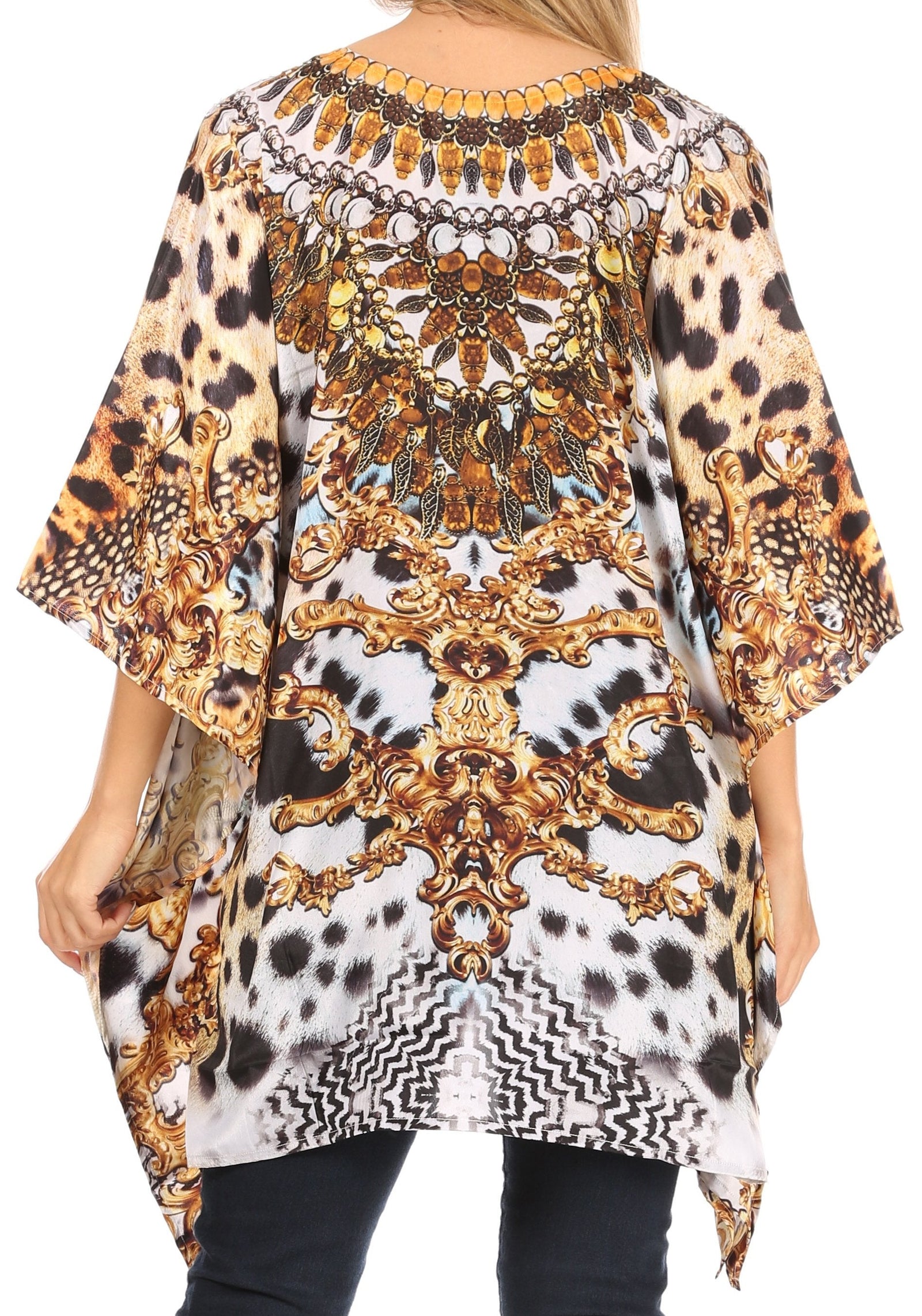 Stylish Rhinestone Lace-Up V-Neck Women's Caftan Poncho Cover-Up by Sakkas Aymee