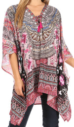 Stylish Rhinestone Lace-Up V-Neck Women's Caftan Poncho Cover-Up by Sakkas Aymee