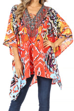 Stylish Rhinestone Lace-Up V-Neck Women's Caftan Poncho Cover-Up by Sakkas Aymee