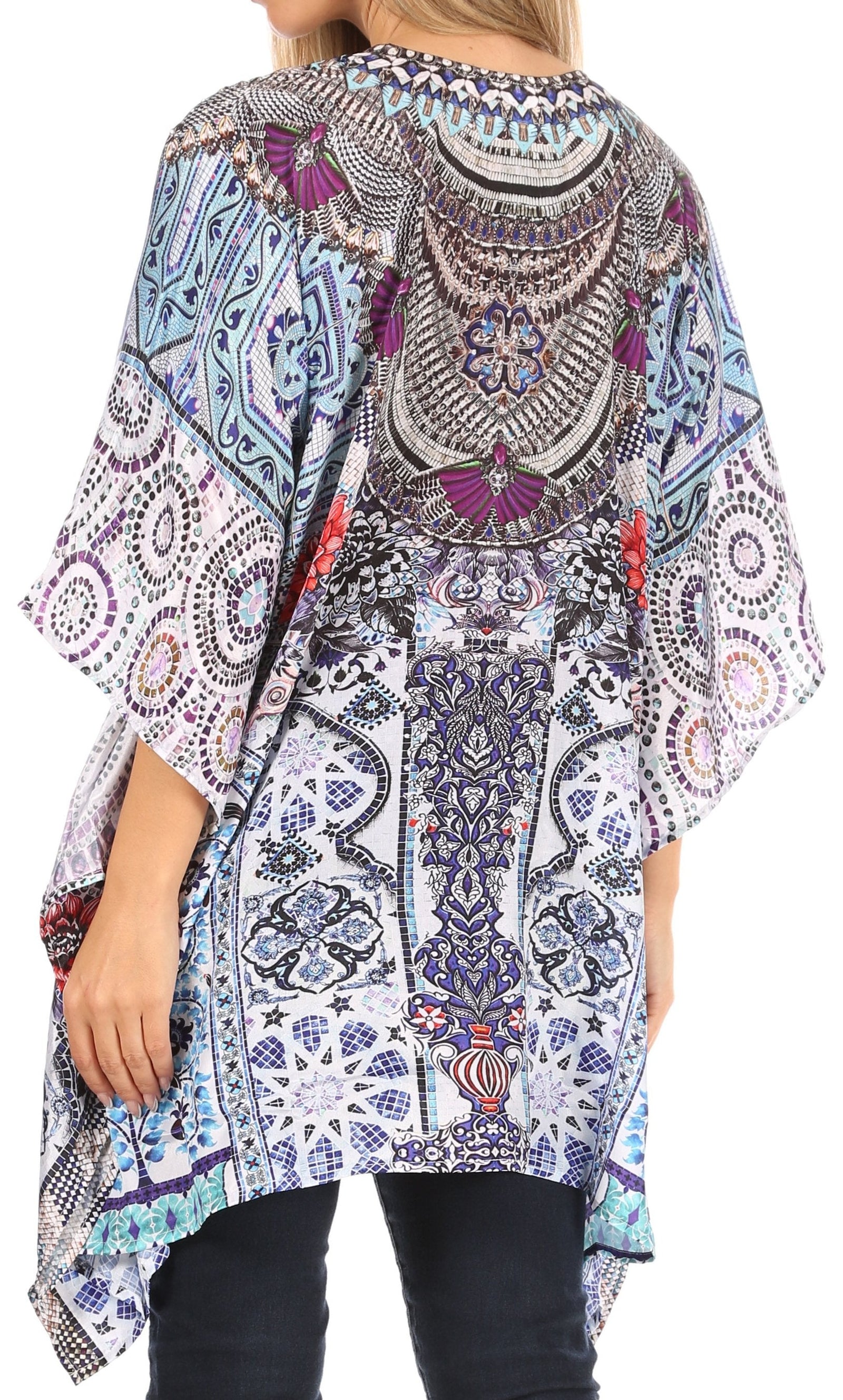 Stylish Rhinestone Lace-Up V-Neck Women's Caftan Poncho Cover-Up by Sakkas Aymee