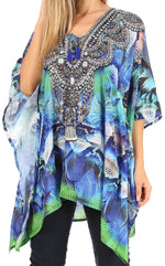 Stylish Rhinestone Lace-Up V-Neck Women's Caftan Poncho Cover-Up by Sakkas Aymee
