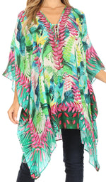 Stylish Rhinestone Lace-Up V-Neck Women's Caftan Poncho Cover-Up by Sakkas Aymee