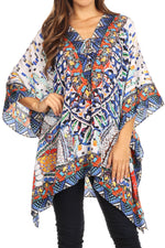 Stylish Rhinestone Lace-Up V-Neck Women's Caftan Poncho Cover-Up by Sakkas Aymee