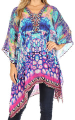 Stylish Rhinestone Lace-Up V-Neck Women's Caftan Poncho Cover-Up by Sakkas Aymee
