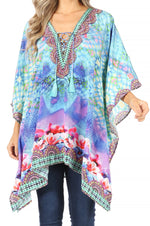 Stylish Rhinestone Lace-Up V-Neck Women's Caftan Poncho Cover-Up by Sakkas Aymee