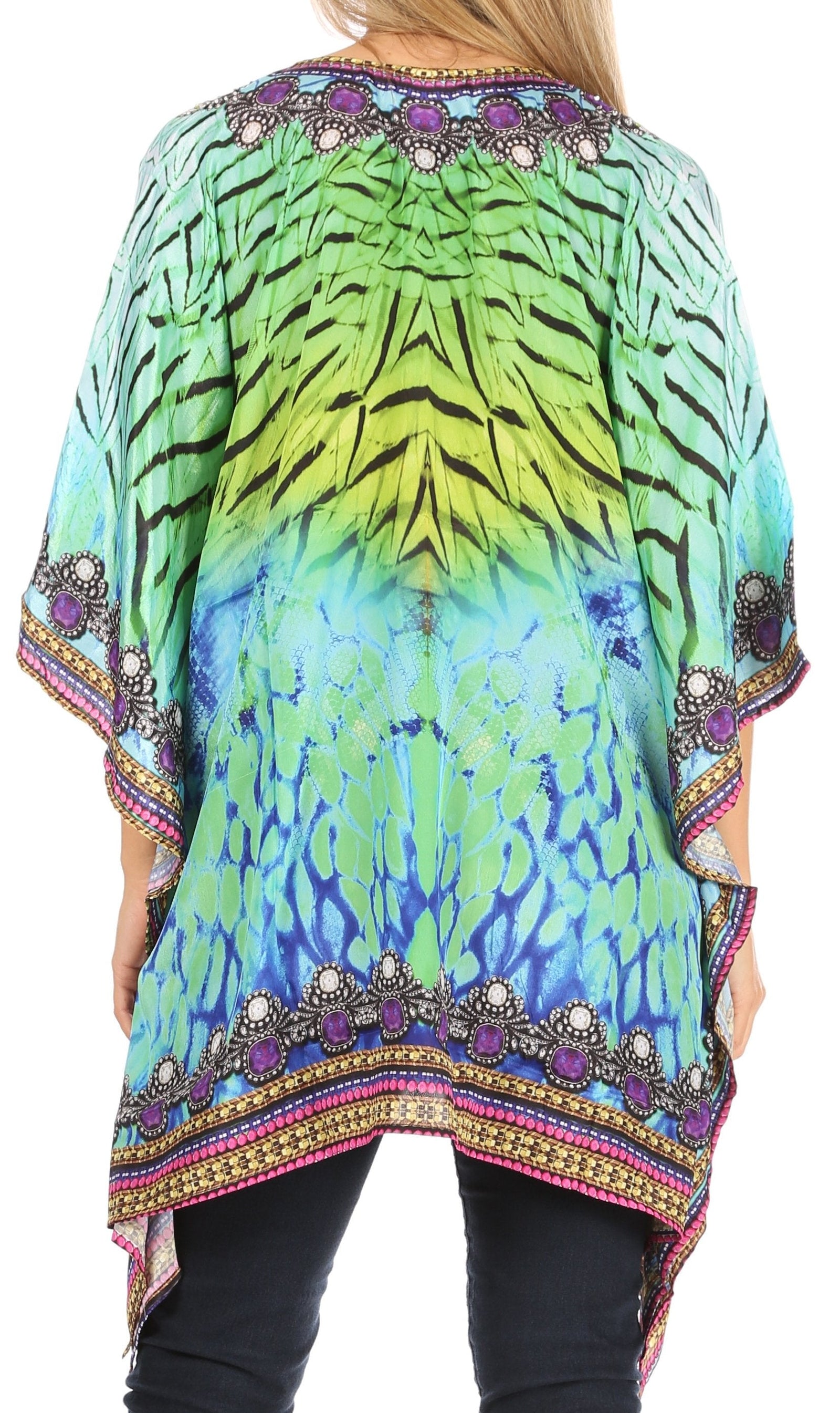 Stylish Rhinestone Lace-Up V-Neck Women's Caftan Poncho Cover-Up by Sakkas Aymee