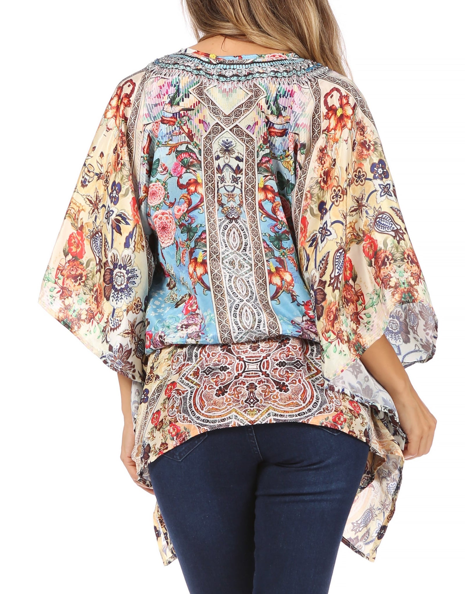 Sakkas Danis Women's Oversized Casual Pullover V-neck Short Sleeve Boho Top Blouse