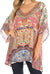 Sakkas Tanya Women's Short Sleeve Floral Print Loose Blouse Tunic V-neck Silky