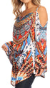 Sakkas Bosede Off Shoulder Bell Sleeve Casual Top Blouse w/Print and Rhimestones