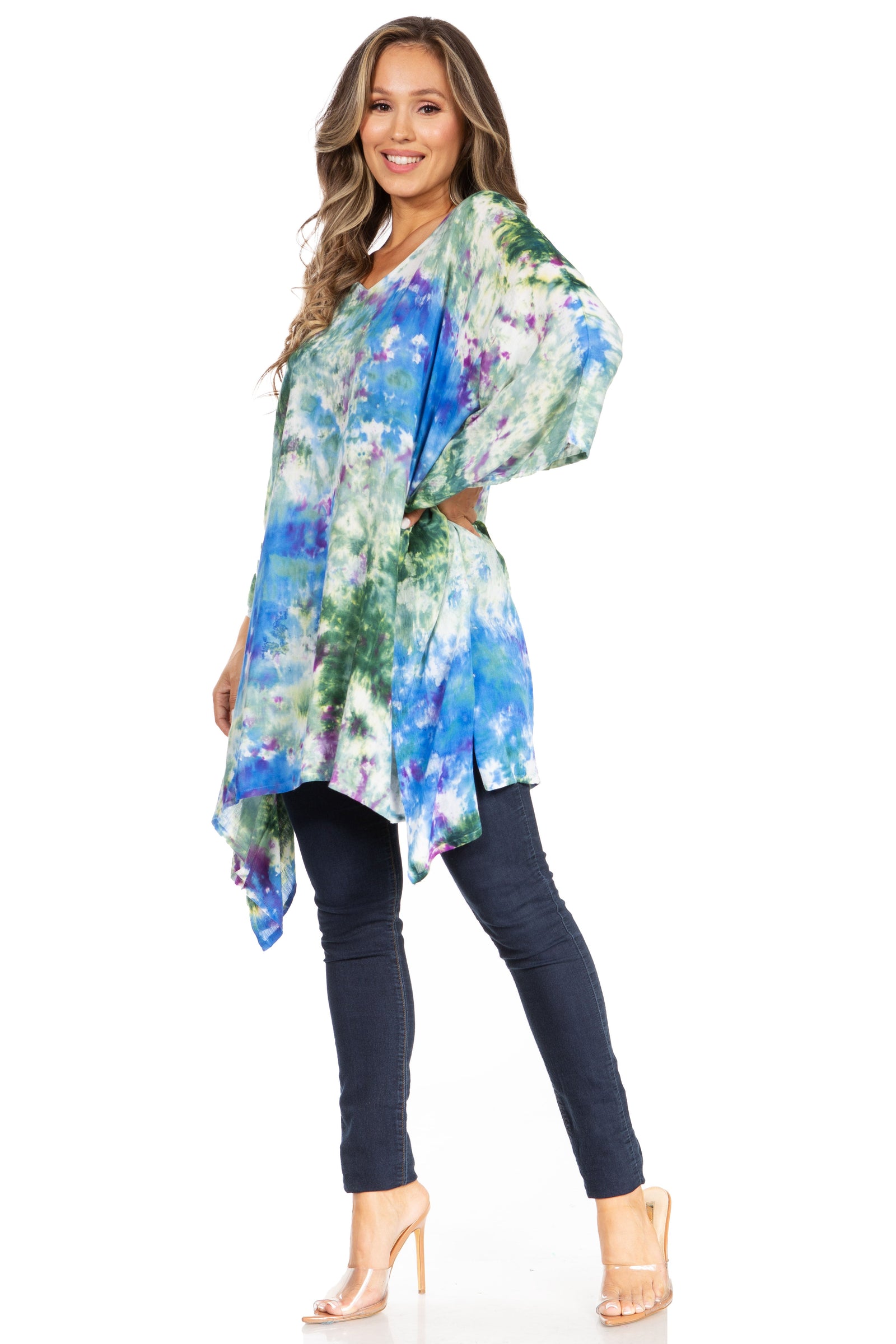 Sakkas Adalwin Second TieDye Desert Sun Circle Ponch Tunic Top Blouse W/Embroidery