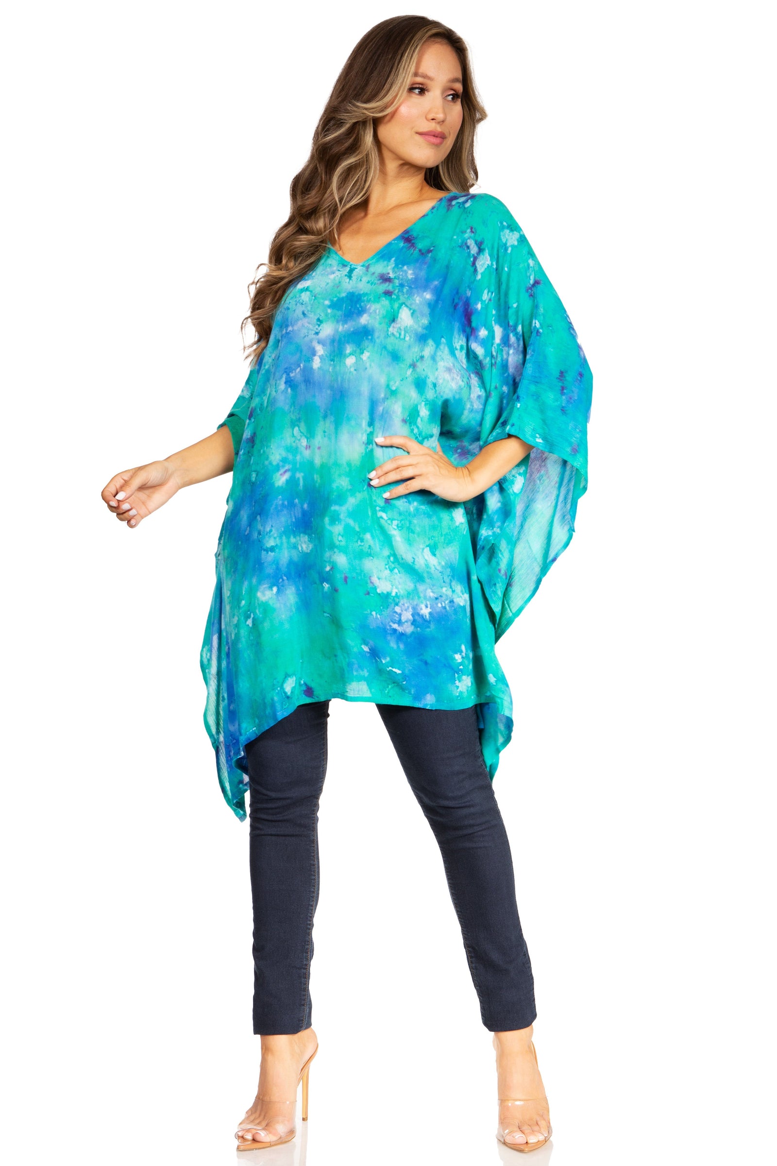 Sakkas Adalwin Second TieDye Desert Sun Circle Ponch Tunic Top Blouse W/Embroidery
