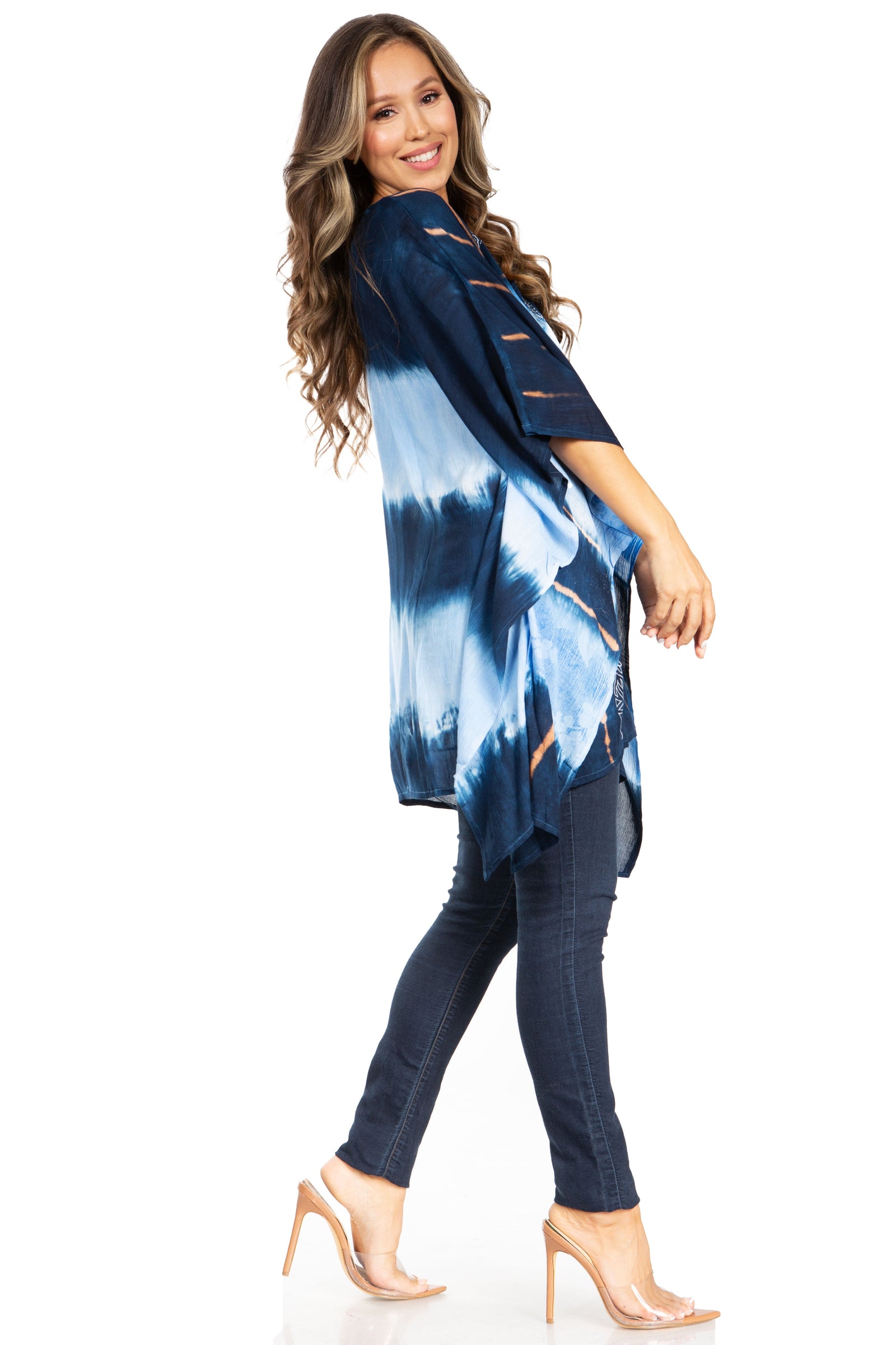 Sakkas Adalwin Second TieDye Desert Sun Circle Ponch Tunic Top Blouse W/Embroidery