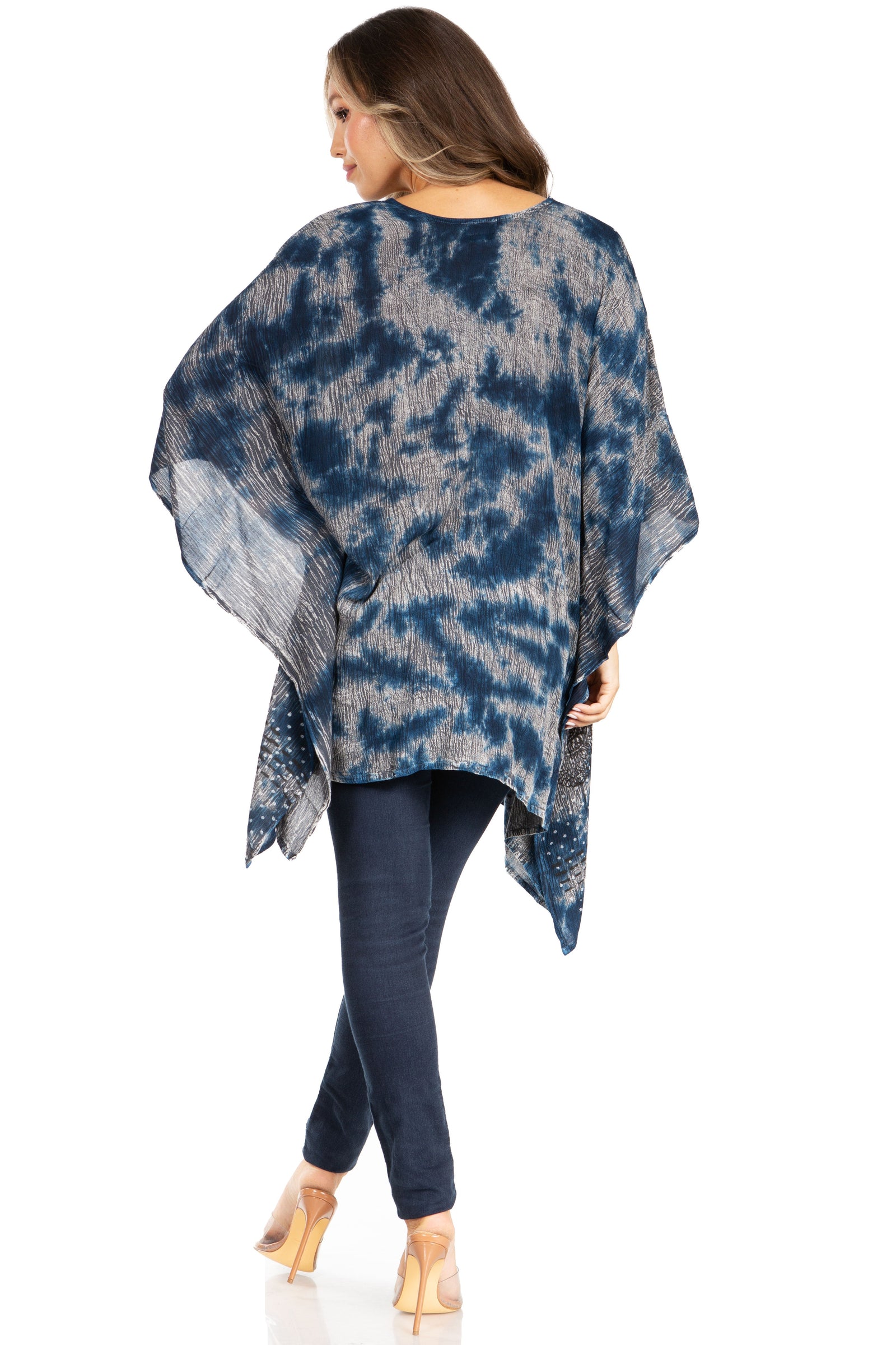 Sakkas Adalwin Third Tie Dye Desert Sun Circle Ponch Tunic Top Blouse W/Embroidery