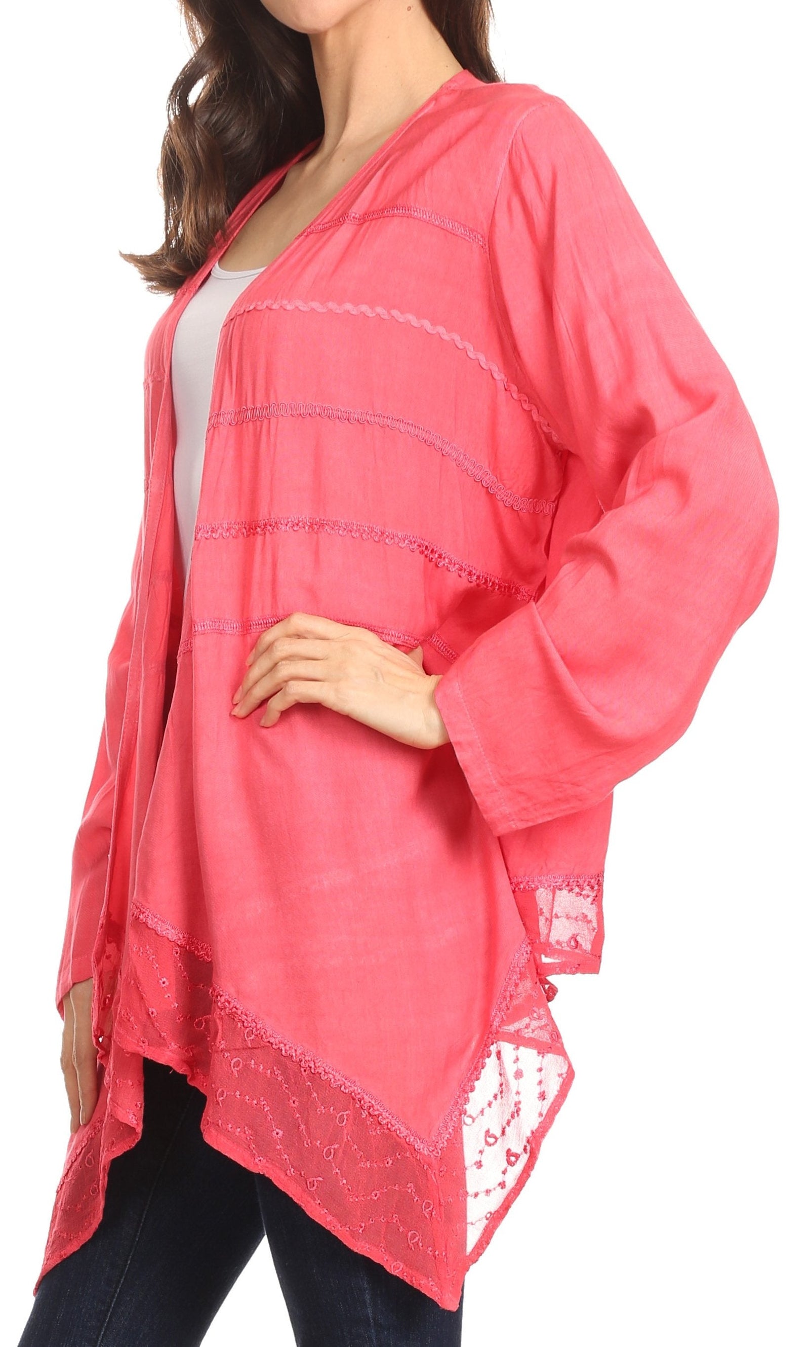 Sakkas Isenia Cardigan Open Front Kimono Long Sleeve Embroidered Top Blouse Lace